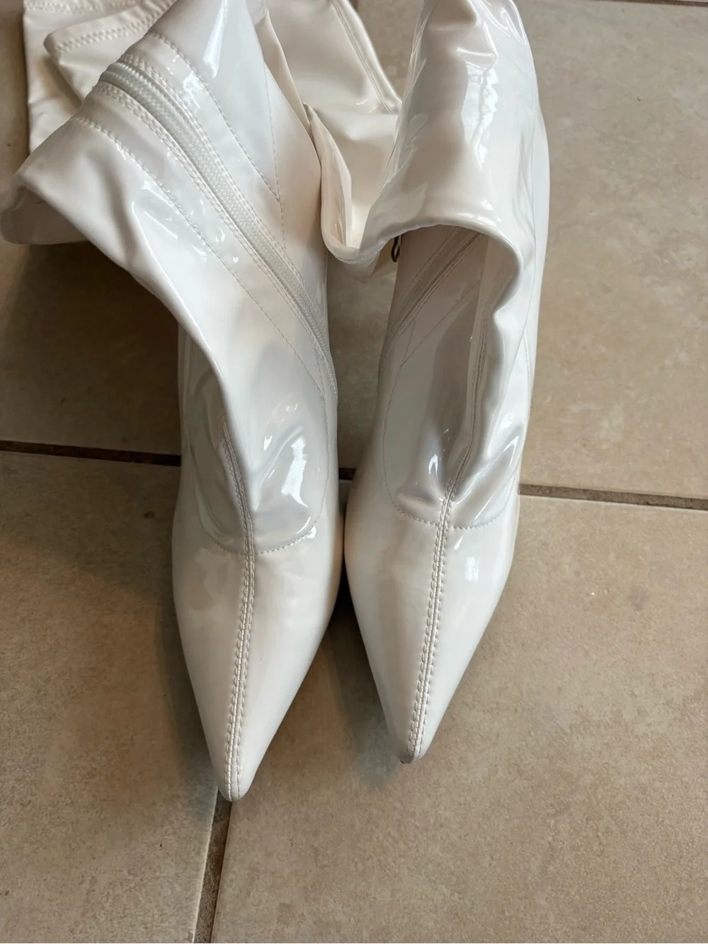 White Patent Thigh-High Over Knee Boots Pointed Toe Stiletto Heel Sz 39/US 8.5